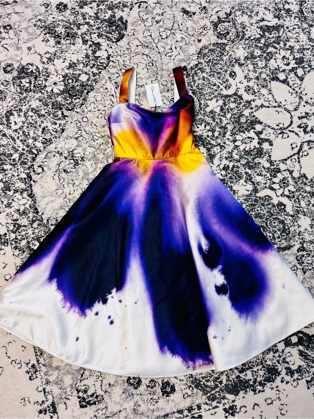 Oscar de la Renta Purple, Yellow & White Fit-and-Flare Dress